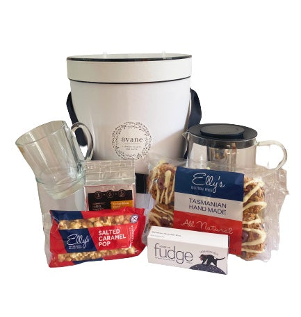 Coffee lovers rejoice! A most-loved signature hamper that delights with its abundance of mouthwatering delights. We believe the quality of produce you give reflects how you feel about your recipient. That's why this gift hamper showcases only the finest quality and most flavoursome Tasmanian produce in our gift boxes. No matter what the time of year or occasion, nothing shows you care more than our gourmet gift box.  In this amazing hamper is:  - Elly's 6 pack Handmade Florentines   - Tasmanian Coffee Roast